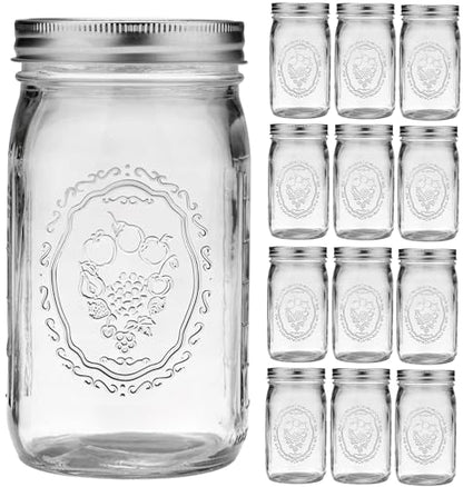 Esrentle Mason Jars 32 oz Wide Mouth - 12 Pack Quart Glass Mason Jars with Airtight Lids and Bands for Canning, Pickling, Food Storage, Fermenting, Leak Proof, Reusable - color: 32 oz-12Pack-Fruit