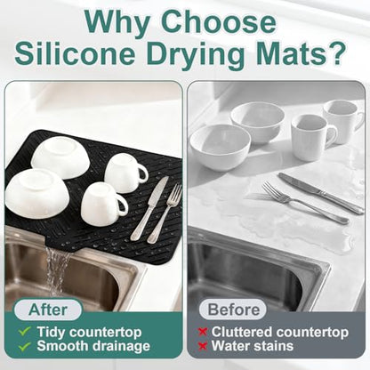 Silicone Dish Drying Mat 23x17,Food-Grade Silicone,Easy Clean Pad for Countertop Protection,Heat Resistant,Easy Clean,Non-Slip Drain Pad with Built-in Drain,Multi-Functional Use,Black - color: Black, size: 23" x 17"
