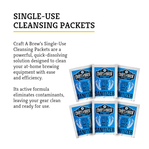 Craft A Brew - Single-Use Cleansing Packets - Dissolvable No-Rinse Cleanser for Home Brewing Equipment – Pre-Portioned for 2-Gallon Solutions – Easy-to-Use Homebrew Supplies – Pack of 6