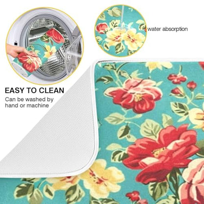 Kcldeci Dish Drying Mat Kitchen Drying Pad Pink Red Rose Flower Dish Draining Mat Dish Rack Drainer Pad 18 x 24 - color: Rose, size: 18x24in