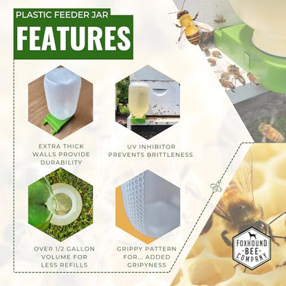 Foxhound Bee Company - Extra Large Plastic Feeder Jars with UV Protection, Small Mouth Neck, Holds Over 1/2 Gallon, Designed for Beekeepers - size: 6 Pack Jar