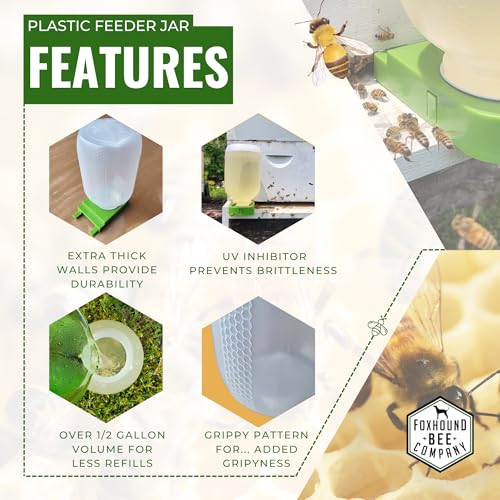Foxhound Bee Company - Extra Large Plastic Feeder Jars with UV Protection, Small Mouth Neck, Holds Over 1/2 Gallon, Designed for Beekeepers - size: 6 Pack Jar