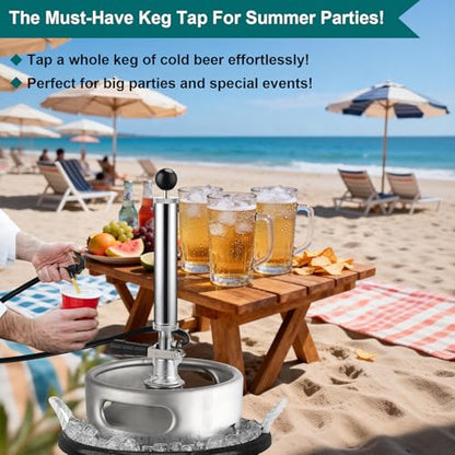 FERRODAY Keg Taps - D-System Beer Tapping Kit - Hand Pump for Kegs