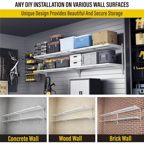 Aecxm 2-Pack 2 Tier 1.3x4ft Garage Shelving Wall Mounted, 520lbs Load Capacity，15.6x48inch per Shelf Height Cassette Adjustable Floating Shelves (White) - color: White, size: 4pack-1.3x4ft