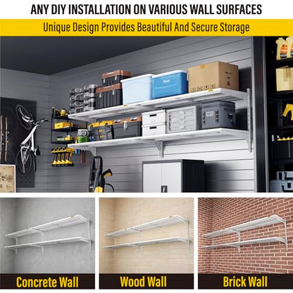 Aecxm 2-Pack 2 Tier 1.3x4ft Garage Shelving Wall Mounted, 520lbs Load Capacity，15.6x48inch per Shelf Height Cassette Adjustable Floating Shelves (White) - color: White, size: 4pack-1.3x4ft