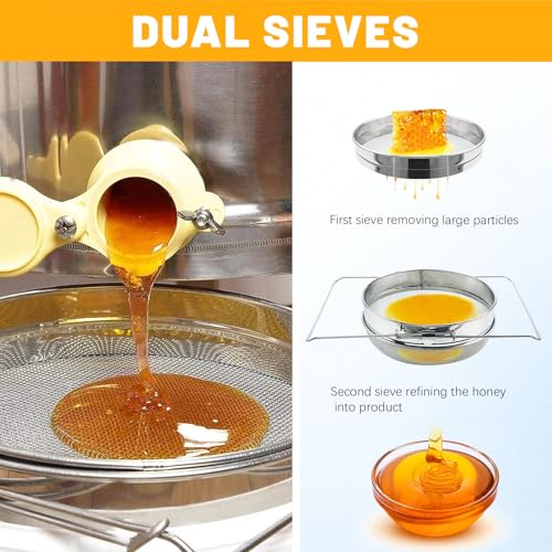BeeTech Stainless Steel Honey Strainer Double Sieve, Beekeeping Extractor Equipment Mesh Filter for Beekeepers Honey Extraction