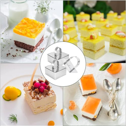 Uncle Jack 4 Pieces Food Ring Molds Set, Stainless Steel Cake Ring Mold with Pusher, for Kitchen Tools, Baking Pastry, Cake, Mousse (Include 4 Rings and 2 Pushers) - size: Square 2 PCS 3 1/8" + 2 PCS 2 3/8"