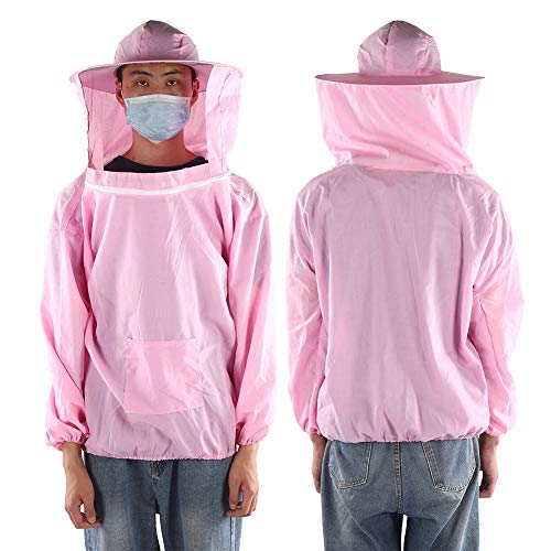 Beekeeping Tools Suits,Breathable Adult Anti Bee Veil Suit Beekeeping Protective Clothing Beekeeper Protective Outfit Upper Body Beekeeping Jacket with Veil Hood Ventilated (Pink) - color: Pink
