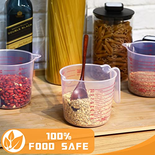 TOODOO 12 Pcs 4 Cup/32 oz Measuring Cups Capacity Clear Plastic Measuring Cups with Spout and Handle Grip 1000 ml Marking for Oil Flour, Water, Liquid, Ingredient