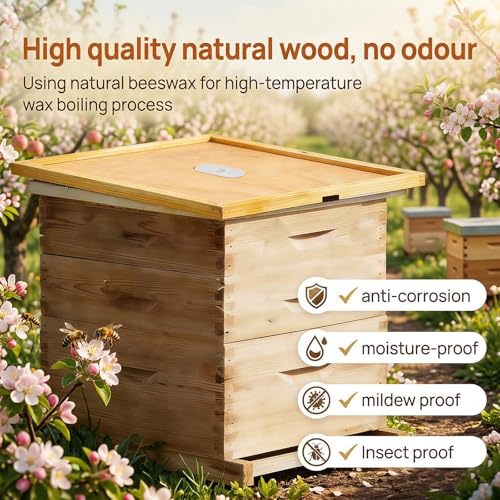 2pcs Beehive Inner Cover for 10 Frame Hive Box,Beeswaxed-Coated Bee Hive Cover,Beekeeping Supplies,Bee Hive Top Cover with Frame,Cover with Feeding Hole for Beekeeping Tool (2)