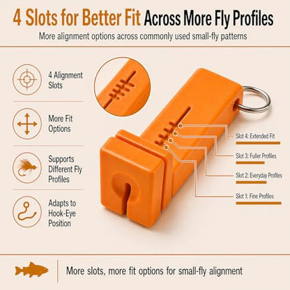Fly Fishing accessories- Magnetic Fly Threader Bright Orange, 4-Slot Precision Threading Tool for Fly and Ice Fishing, Lightweight Plastic Hook Threader with Keychain for Wading Low Light Cold Hands | Magnetic Fly Threader for Tiny Hook Eyes, Cold Hands,