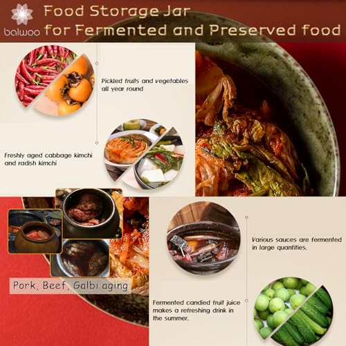 Earthenware Onggi Korean Traditional Clay Jar Ceramic Canister/Handmade Food Sauce Storage Container for Tea, Coffee Bean, Salt/Breathing Clay Pot Kimchi Fermentation Crock (7L(1.8 gal)) - size: 236.7 Ounces