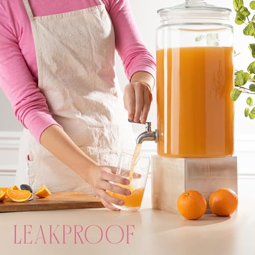 2 Gallon Glass Drink Dispenser with Spout for Parties - Tall Airtight Mason Style Beverage Serveware Stand with Metal Spigot for Kombucha, Water, Juice, Punch, Cocktails, Ice Tea & Sun Tea - size: 2 Gallon