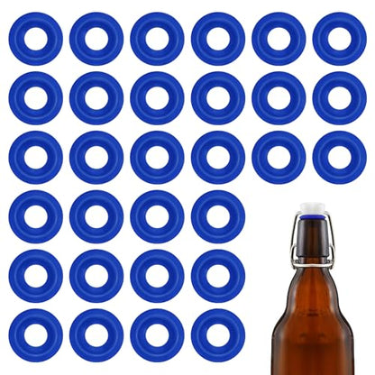 30Pcs Dopamine color Silicone Gaskets Washers Seals for Cap Swing Flip Top Bottle for Home Brew Beer Soda Bottle Sealing(flat,half cover) (Blue) - color: Blue