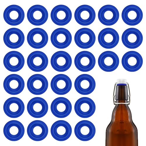30Pcs Dopamine color Silicone Gaskets Washers Seals for Cap Swing Flip Top Bottle for Home Brew Beer Soda Bottle Sealing(flat,half cover) (Blue) - color: Blue