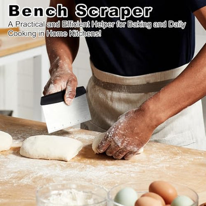 Bench Scraper,Dough Scraper,Premium Stainless Steel Dough Cutter with Measuring Scale,Multi- Purpose Food Scraper for Pastry,Cake,Pizza,Bread,Cooking - style: Bench Scraper