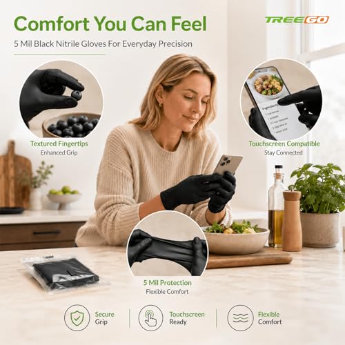 TREEGO Black Individually Wrapped Nitrile Gloves Bundle, Small, 110 Pairs Total, Disposable 5 Mil Latex Free Powder Free Gloves for BBQ, Food Prep, Outdoor Cooking, Catering, Cleaning & Everyday Use