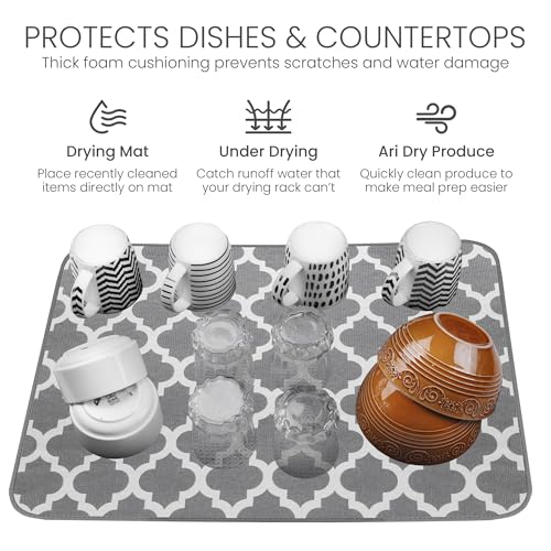 Bellemain XL Dish Mat 24" x 17" ( LARGEST MAT ) Microfiber Dish Drying Mat , Super absorbent ( Trellis ) - color: Trellis, size: 17" x 24"