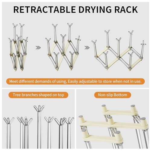 Marbrasse Retractable Cup Drying Rack, Drinking Glass and Sports Bottle Drainer Stand, Plastic Bag Dryer with Non-Slip Bottom for Kitchen Countertop - White - color: White