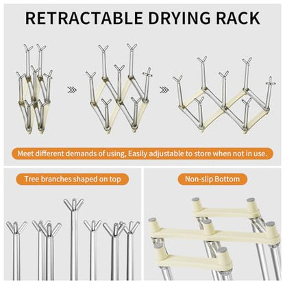 Marbrasse Retractable Cup Drying Rack, Drinking Glass and Sports Bottle Drainer Stand, Plastic Bag Dryer with Non-Slip Bottom for Kitchen Countertop, 2p - White - color: 2p-white