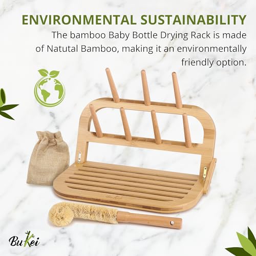 Bamboo Baby Bottle Drying Rack - Space Saving Bottle Dryer & Holder