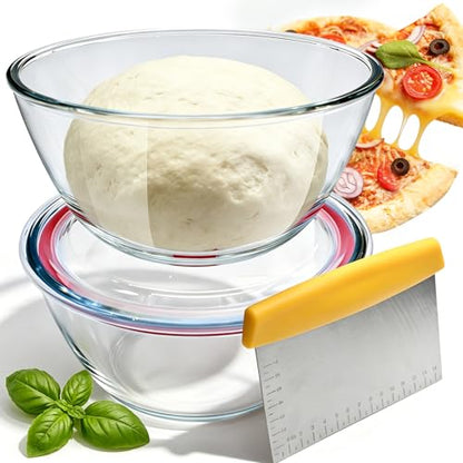 2 Pack Pizza Dough Proofing Container, 2000ML Glass Proofing Box with Clear Airtight Lid, Stackable Fermentation Storage for Dough Balls & Bread, Includes Cutter - color: Glass-2000ML