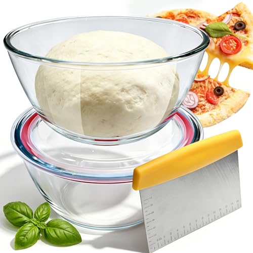 2 Pack Pizza Dough Proofing Container, 2000ML Glass Proofing Box with Clear Airtight Lid, Stackable Fermentation Storage for Dough Balls & Bread, Includes Cutter - color: Glass-2000ML