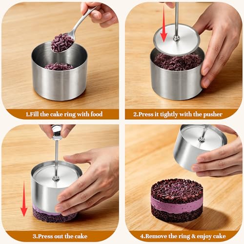 3 Pcs Cake Ring Molds for Cooking with 3 Pusher - Sizes 2-3In Mini Round Baking Rings, Stainless Steel Food Molds Rings for Small Mousse Cheesecake Pastry Crumpets