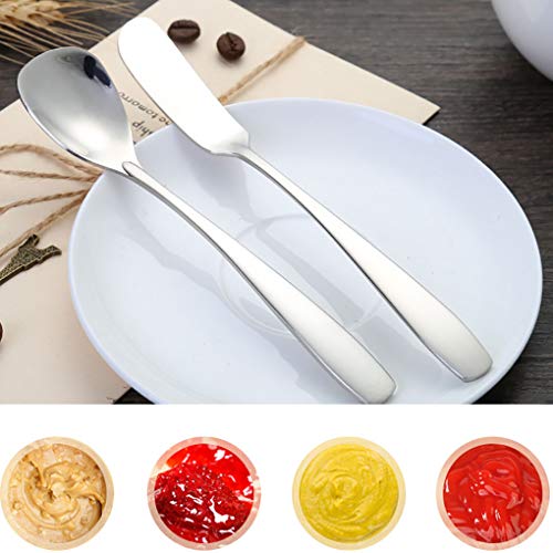 2-Pack Stainless Steel Cheese Spreader & Dessert Spoon Set | Yogurt Spoon, Spatula Knife, For Cheese, Jelly, Jam, Dessert, Appetizers, Sandwich, Ice Cream, Butter Knife