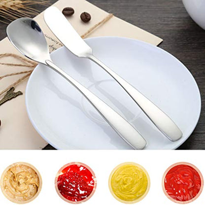 2-Pack Stainless Steel Cheese Spreader & Dessert Spoon Set | Yogurt Spoon, Spatula Knife, For Cheese, Jelly, Jam, Dessert, Appetizers, Sandwich, Ice Cream, Butter Knife