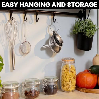 Mifoci 6 Pcs Stainless Steel Funnels for Kitchen Use Filling Bottles 3 Sizes Mini Metal Funnels Food Grade for Liquids, Oils, Powders & Spices Includes 2 Cleaning Brushes Hanging Rings Easy Storage