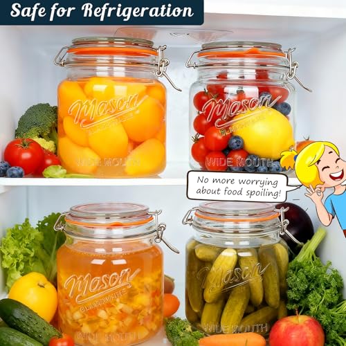 [NEW] 2 Pack Half Gallon Mason Jar with Hinged Lid, Wide Mouth Glass Flour Container for Food Storage, Cookie, Coffee, Pickle - 64 Oz Glass Jar with Glass Lid - Vintage Mason Jars w 2 Scale Marks