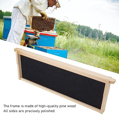 10 Set Beehive Frames and Wax Foundations, Beehive Waxed Coated Foundation Sheet with Pine Wood Frame for Bee Production and Harvesting