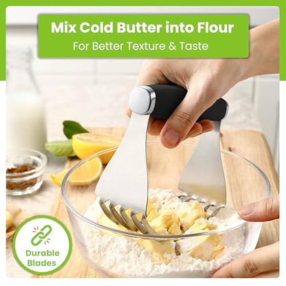 Spring Chef XL Stainless Steel Pastry Cutter Tool for Baking - Heavy Duty Dough Blender - Butter & Dough Cutter Tool with Sharp Blades - Pastry Blender for Easy Mixing - Dishwasher Safe - Black | Heavy Duty Dough Mixer with Stainless Steel Blades, Butter