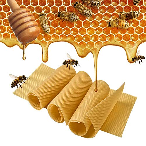 Varybeaty Natural Beeswax Foundation Sheets for Beehives - 30 Pack Pure Honeycomb Wax Frames for Bee Keeping, Candle Making & Crafts - 16.34" x 7.68" with Protective Paper Separators