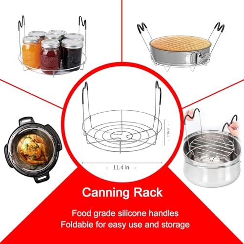 7 Pieces Canning Supplies Kit, Red | Stainless Steel Canning Tools Set, Includes Steamer Rack, Funnel, Jar Lifter, Wrench, Tongs, Lid Lifter, Bubble Remover - color: Red