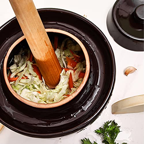Fermentation Crock Jar 10 Liter/2.6 Gallon - Stoneware Pot for Fermenting, Pickling Kimchi, Pickles, Vegetables, Kombucha - Glazed Fermenter with Stone Weights, Lid