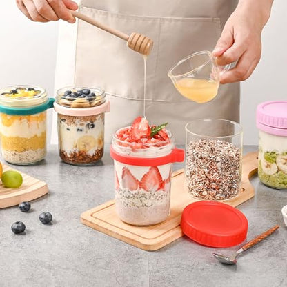Xileanalee 6 Pack Overnight Oats Containers with Lids and Spoons-18 Oz Overnight Oats Jars Mason Jars for Chia Pudding Cereal Fruit Vegetable Milk Salad Yogurt Meal Prep - size: 6 Pcs