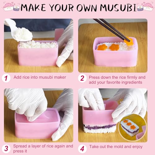 TAORISH Musubi Mold, 3 Pack Musubi Maker Press, Non-Stick Onigiri Mold Maker Sushi Press Mold for Musubi Home DIY, Kid Lunch Bento (with 3 Rice Ladles) - color: 3 Pcs Multicolor