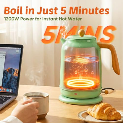 Seehot® Electric Kettle With Thermometer, 1.7L Electric Tea Kettle, 1200W Hot Water Kettle Electric, Auto Shutoff, Boil-Dry Protection, 304 Stainless Steel, Cordless Base,Green - color: Green