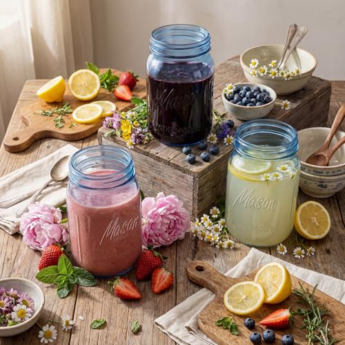 Rubtlamp Blue Mason jar 32 oz, 12 Pack Glass Jars - Wide Mouth Mason Jars with Airtight Lids for Pickling, Fermenting, Food Storage&DIY Crafts, Microwave & Dishwasher Safe - color: Blue