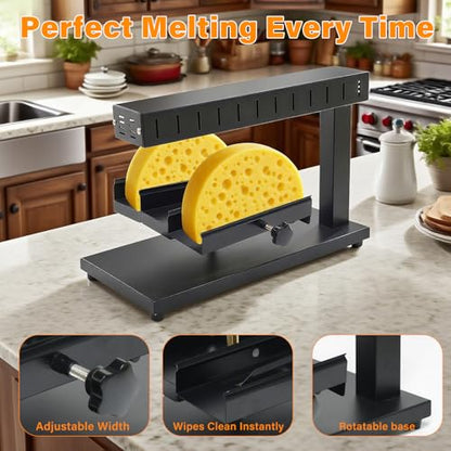 KOOTEN Raclette Cheese Melter Commercial Electric 2 Sink Cheese Wheel Maker Multi-Function Cheese Warmer Machine Height and Angle Adjustable(Dual Bracket)