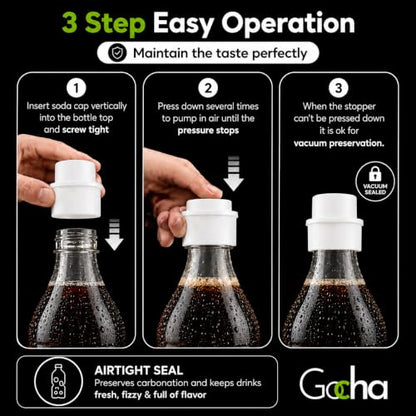 GOCHA 2 PCS Vacuum Soda Bottle Stoppers, Silicone Fizz Keeper Caps, Carbonation Preserver for Soda, Sparkling Water, Soft Drinks & Beer Bottles, Reusable Leak Proof Bottle Sealer | (White) - color: White
