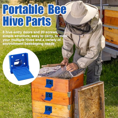 Bee Hive Entrance Gates, 8 Pcs Open and Close Beekeeping Entrance Reducer, Blue Beehive Ventilation Window, Plastic Bee Hive Entrance Disk Gate Hive Beehive Kit - color: Blue