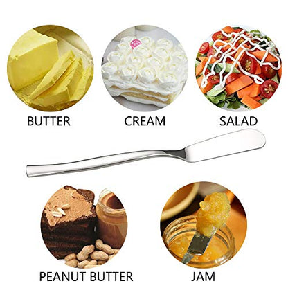 Idotry 6-Piece Stainless Steel Butter Knives, Cheese/Butter Spreaders | 6.32", Cheese Knives for Butter, Cheese, Organic Strawberry