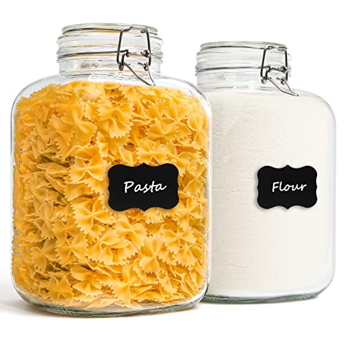 ComSaf 1.1 Gallon (4L) Square Glass Jars 2-Pack - Large Airtight Food Storage Canisters with Clamp Lids for Bulk Flour, Rice, Sugar, Coffee Beans, Fermentation, Pickling, Farmhouse Pantry Organization - size: 1.1 Gal*2
