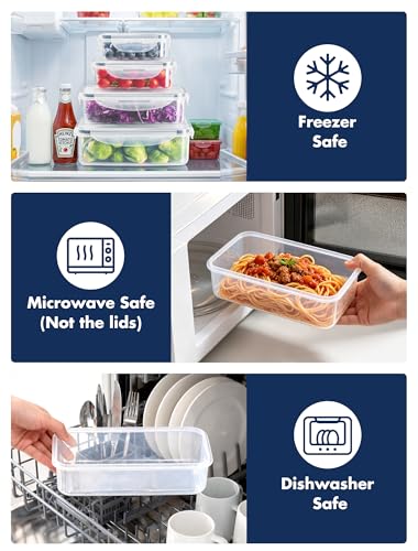 Geedel Food Storage Containers with Lids, Airtight Leakproof Lunch Meal Prep Containers, Stackable Microwave Freezer Dishwasher Safe Plastic Food Containers for Kitchen Organization, Set of 4, Clear