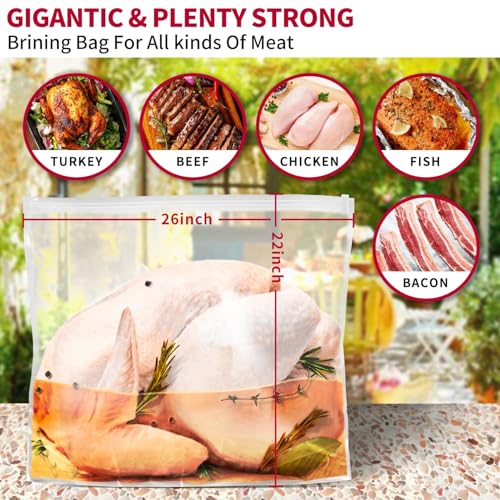 Turkey Brining Bag, 26"×22" 3 Packs Extra Large Brine Bag with 3 Strings Thickened Brining Bag Holds Up to 35 Pounds, Double Zippers Seal Brine Bags for Turkey, Chicken, Beef, Pork, Ham - size: 3PACK- 26"×22"