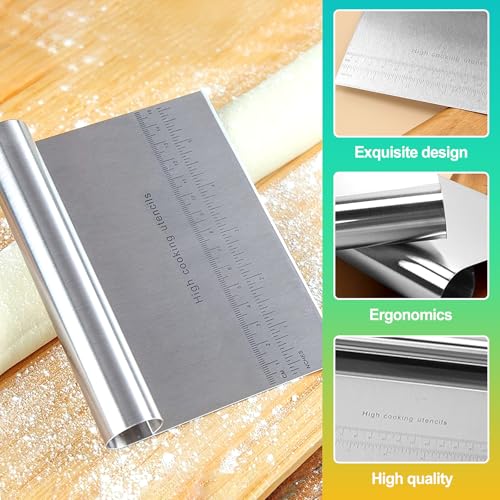 2 Pack Stainless Steel Dough Cutter & Pastry Scraper, Bench Knife with Measuring Scale, Multipurpose Food Chopper for Bread, Pizza & Cake, Professional Baking Tools