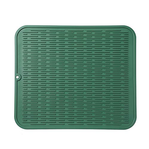 MicoYang Silicone Dish Drying Mat for Multiple Usage,Easy clean,Eco-friendly,Heat-resistant Silicone Mat for Kitchen Counter or Sink,Refrigerator or Drawer Liner Green XL 18 inches x 16 inches - color: Green, size: 18"L x 16"W